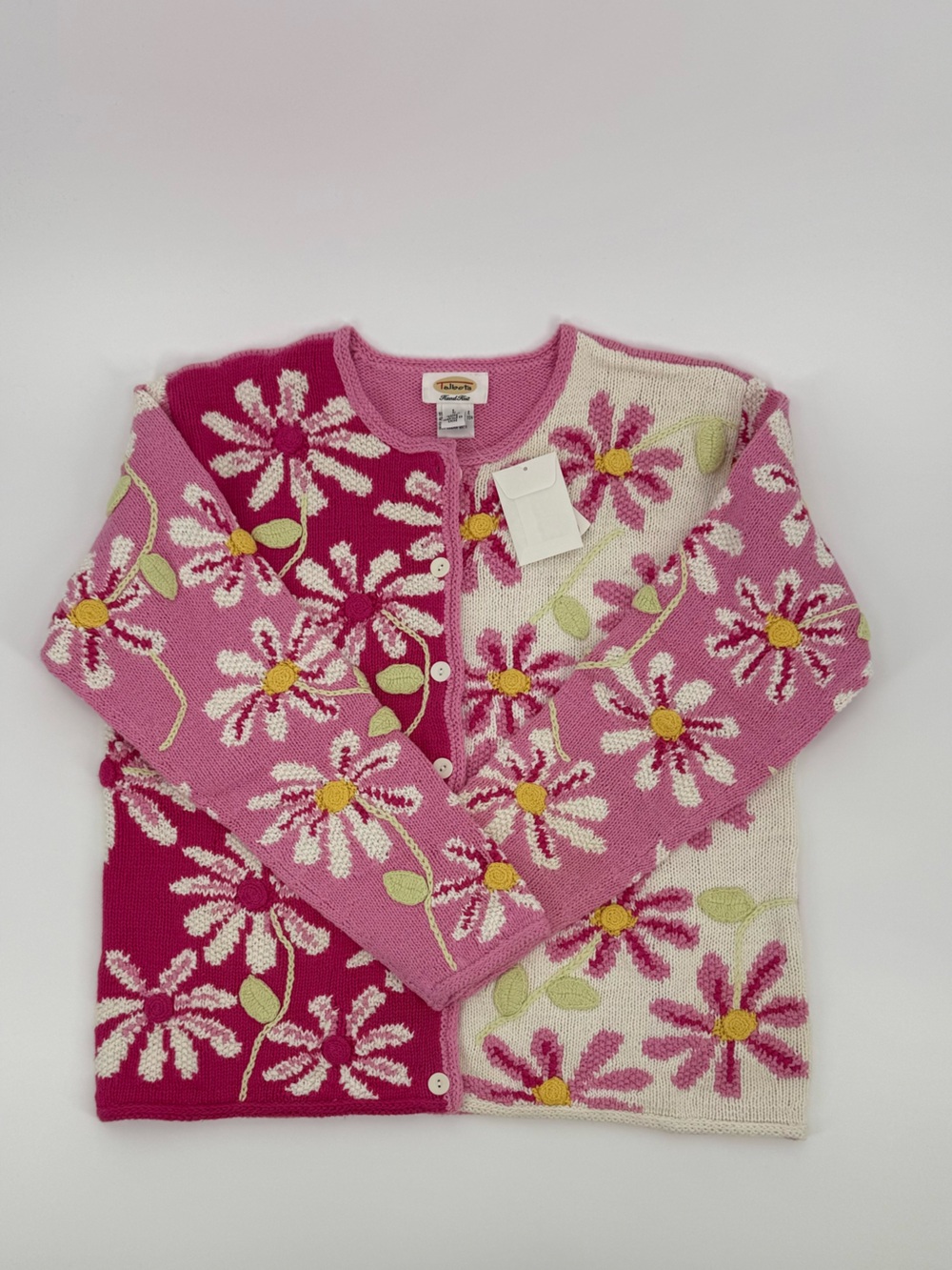 Vintage Talbots Pink Floral Knit Button Cardigan